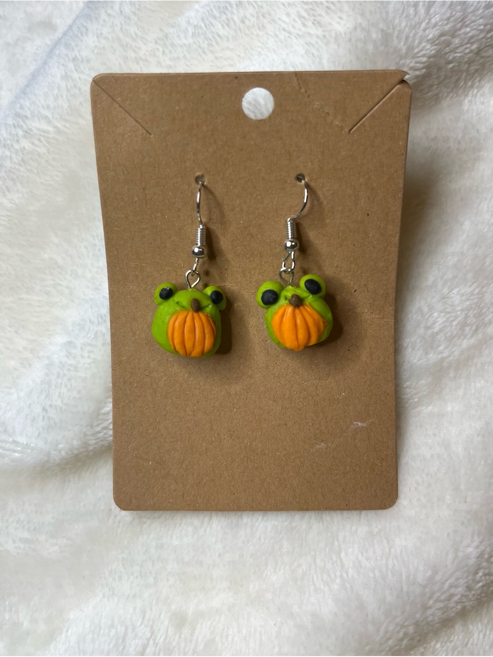 Handmade Green Frog Pumpkin Kids / Adults Earrings Cute for Halloween